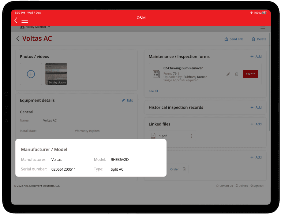  Manufacturer and Equipment Part Details interface preview