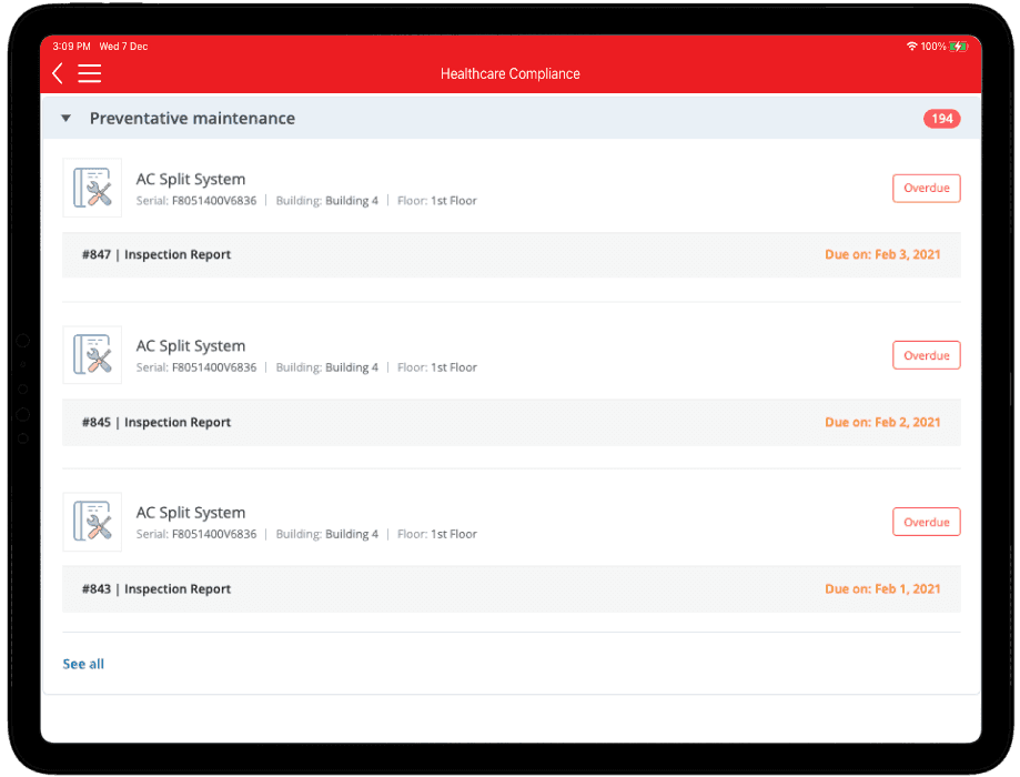 Preventive Maintenance interface preview