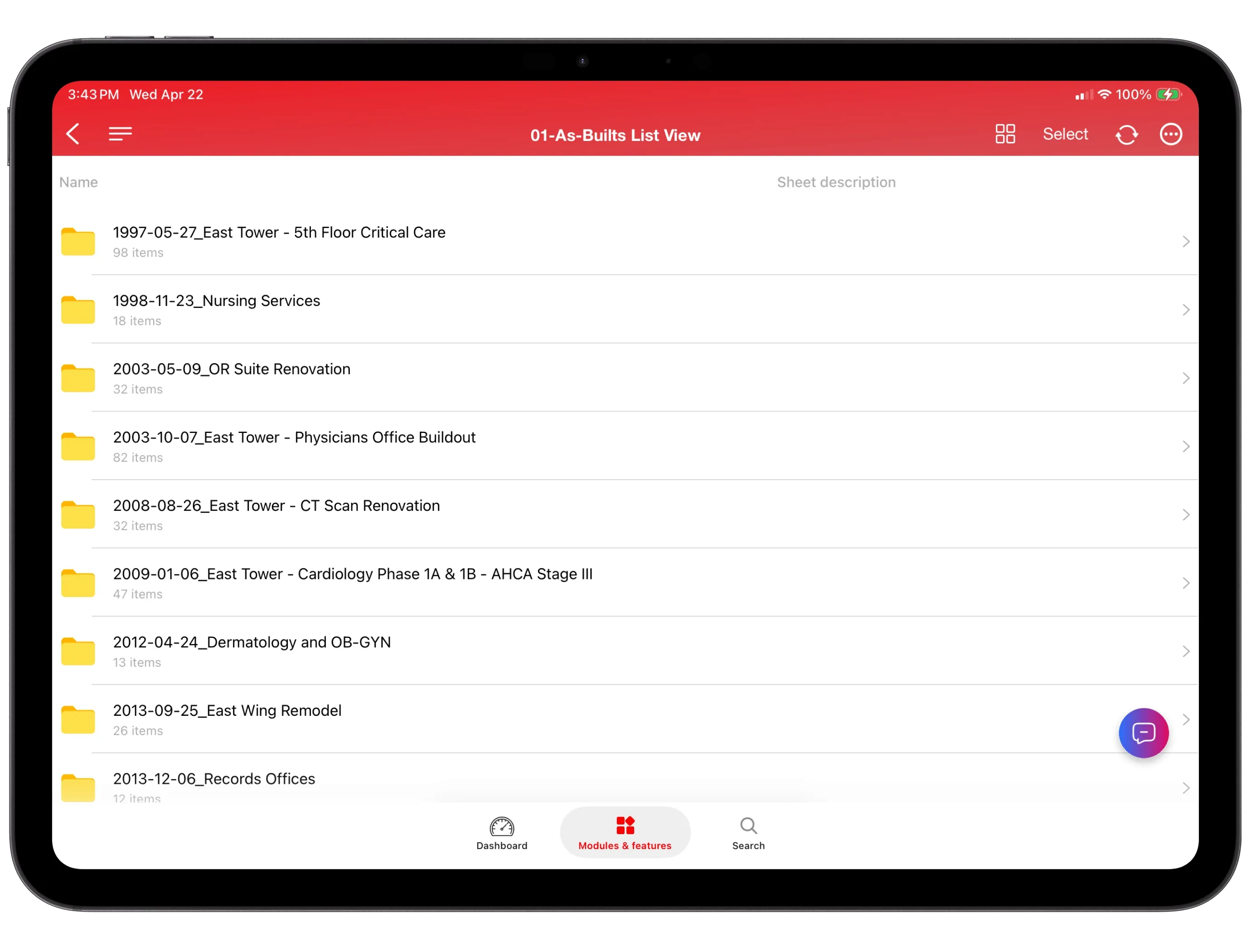 As-Builts List View