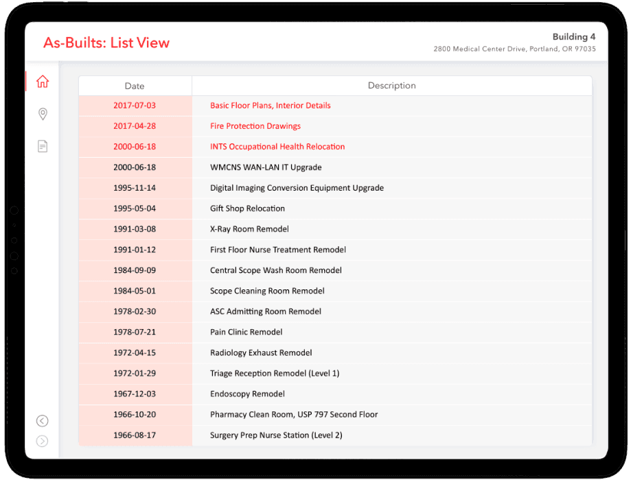 As-Builts List View interface preview